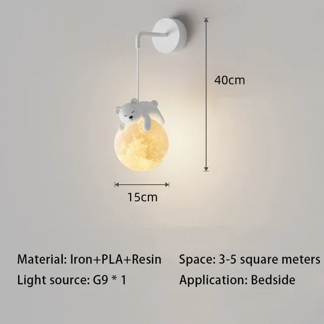ثريات غرف الأطفال LED من DecorBites™ بتصميم دب أبيض وأرنب، مصباح معلق زجاجي لجانب السرير
