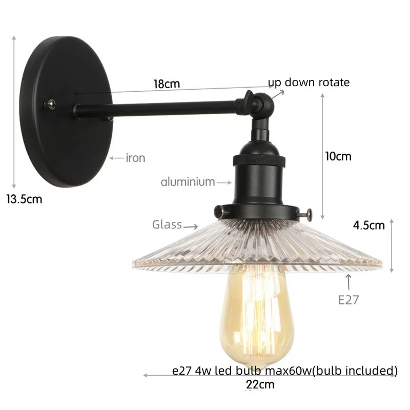 مصابيح حائط LED صناعية لوفت من DecorBites™ لغرفة النوم، مصباح درج بقابس