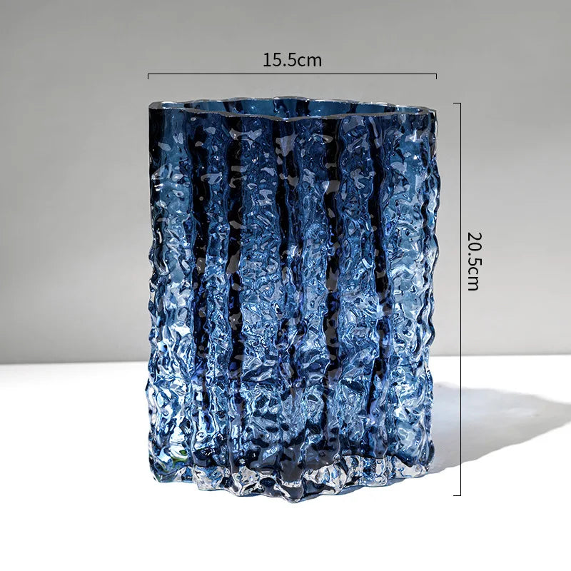 DecorBites™ Clear Ice Vase for Hydroponic Flowers Desk Decor Bouquets Minimalist Floral Arrangement Modern Glass Pot