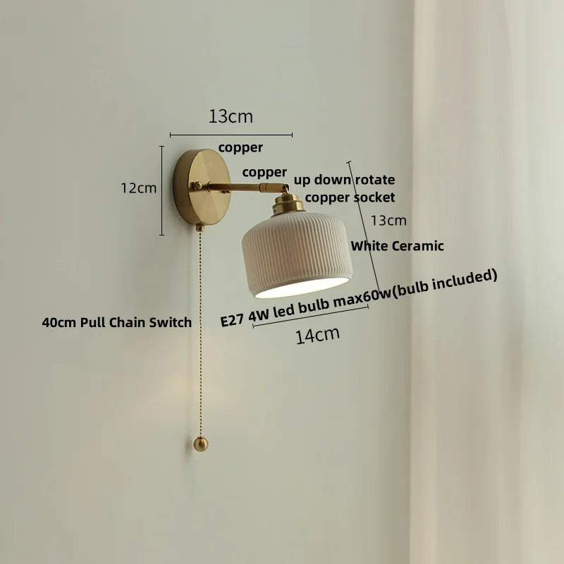 DecorBites™ Ceramic LED Wall Sconce Up Down Rotate Pull Chain Mirror Light