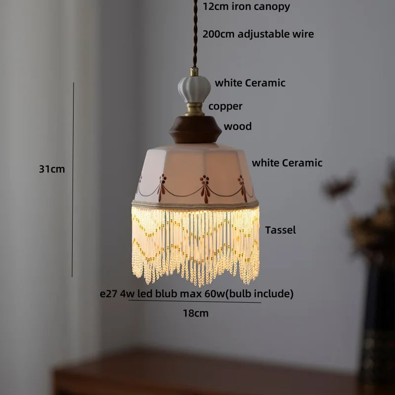 DecorBites™ Brown Wood LED Pendant Light - Nordic Modern White Ceramic Hanging Lamp