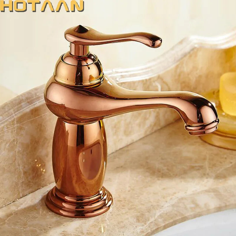 DecorBites™ خلاط حوض حمام نحاسي ذهبي مع صنبور سيراميك