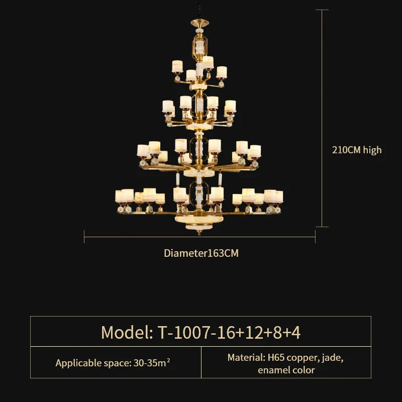 DecorBites™ All Copper Jade Chandelier, Modern Chinese Style for Living Room, Bedroom, Dining Room.