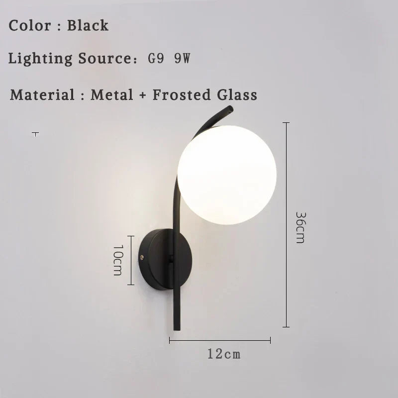 مصباح حائط DecorBites™ الكروي الزجاجي LED لغرفة النوم وغرفة المعيشة والإضاءة الداخلية