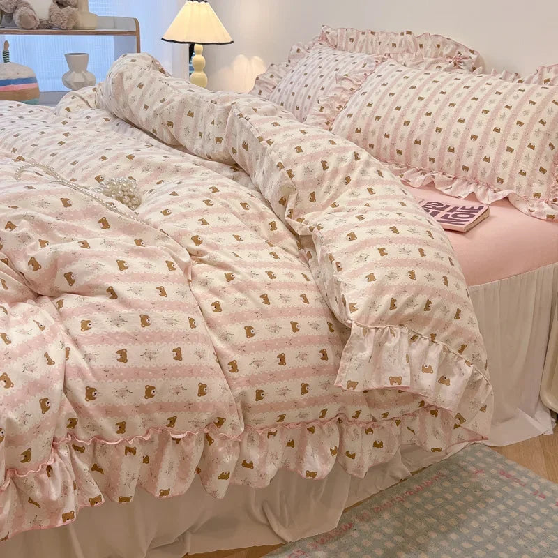 طقم مفروشات دانتيل من DecorBites™: تصميم مطبوع، حجم كوين مفرد، غطاء لحاف مريح، ملاءة مثبتة، كيسان وسادة