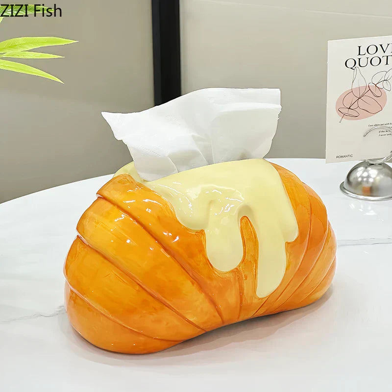 DecorBites™ Croissant Ceramic Tissue Box: Charming Table Decoration for Coffee Table and Bedside
