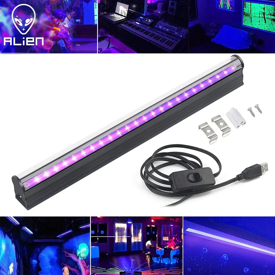إضاءة LED سوداء DecorBites™ بقدرة 6 واط: شريط إضاءة UV أسود 395 نانومتر T5 لديكور الهالوين المتوهج