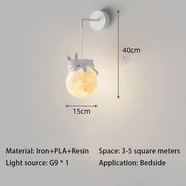 ثريات غرف الأطفال LED من DecorBites™ بتصميم دب أبيض وأرنب، مصباح معلق زجاجي لجانب السرير