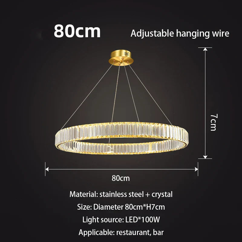 ثريات ديكور بايتس™ ذهبية دائرية كريستالية مع إضاءة LED متدلية لإنارة السقف
