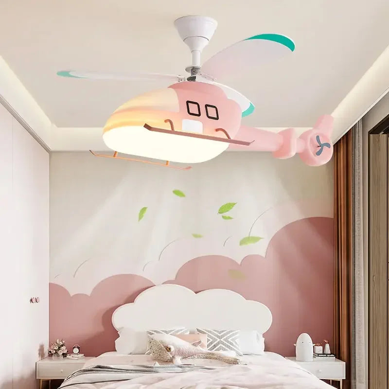مروحة سقف طائرة هليكوبتر DecorBites™ ثريا للأطفال أزرق وردي لغرفة الأطفال