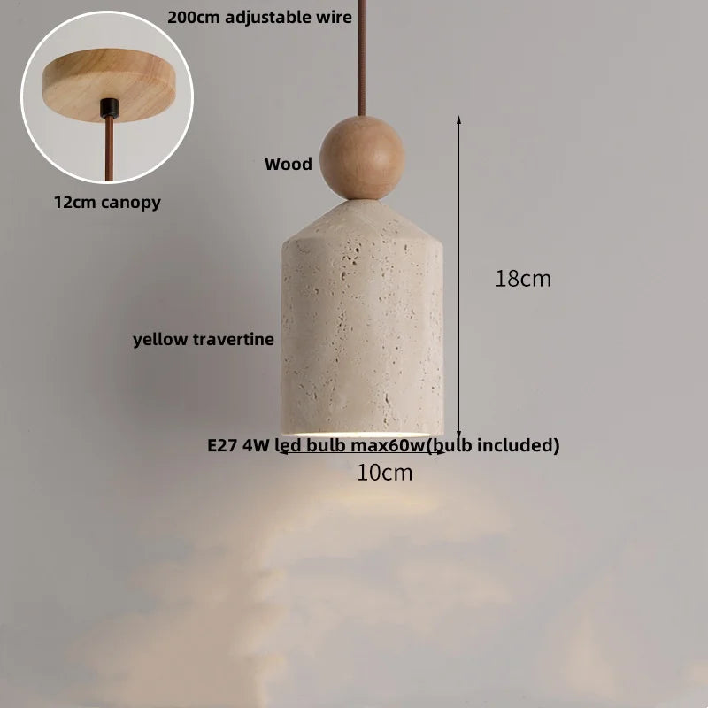 DecorBites™ Adjustable LED Pendant Light - Nordic Modern Yellow Travertine Marble Wood Fixture