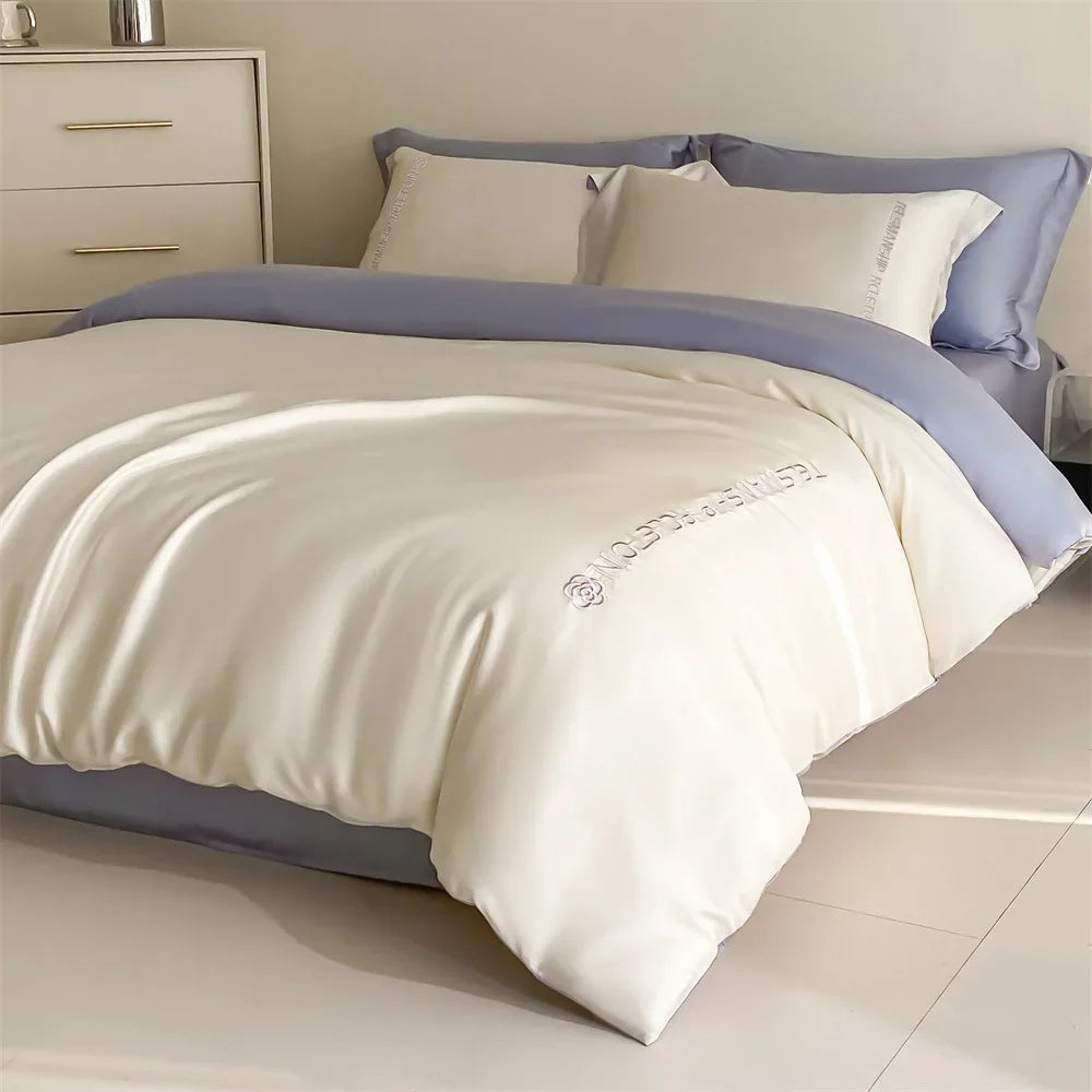 DecorBites™ Cotton Embroidery Bedding Set, 4Pcs Duvet Cover Kit for Double Bed