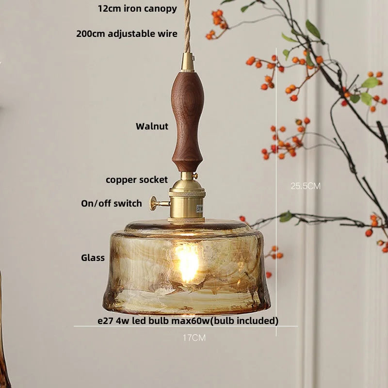 DecorBites™ Amber Glass Pendant Light with Adjustable Wire for Dining Room and Kitchen