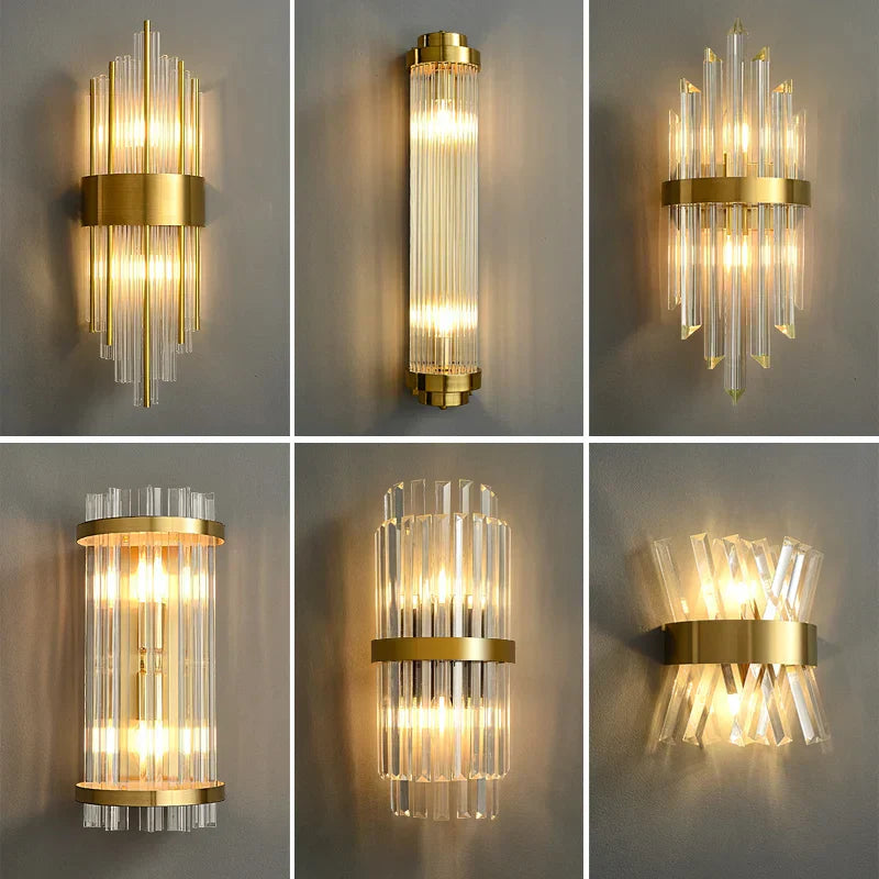 أضواء جدارية كريستالية LED من DecorBites™: أضواء جدارية ذهبية أنيقة لديكور المنزل الفاخر