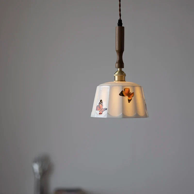 DecorBites™ Brown Wood LED Pendant Light - Nordic Modern White Ceramic Hanging Lamp