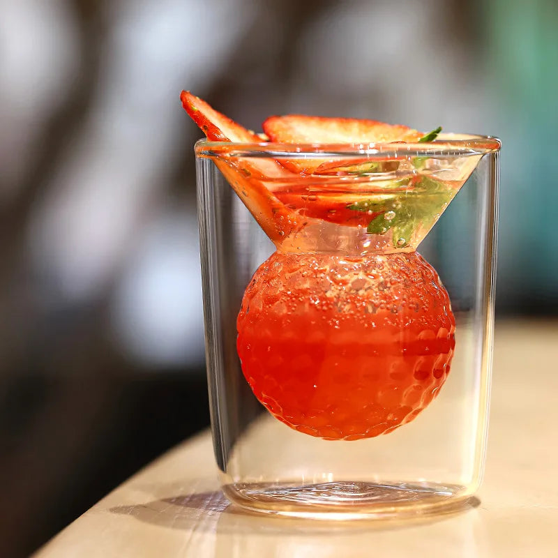 DecorBites™ Golf Ball Double Tumbler: High Borosilicate Thickened Glass Cup
