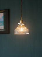 Vintage Green Glass Pendant Light With Brass Details