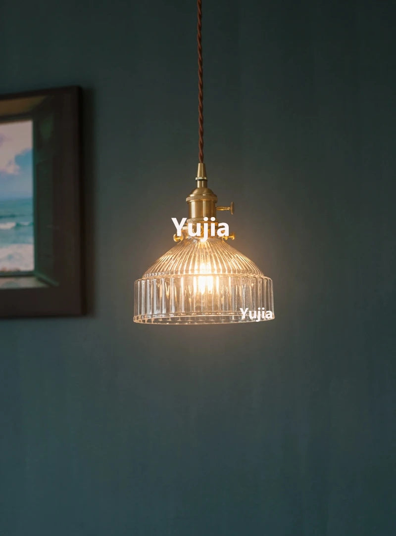 Vintage Green Glass Pendant Light With Brass Details