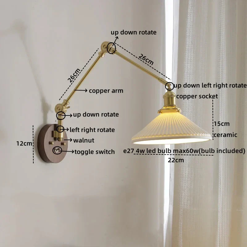 DecorBites™ LED Wall Lamps Pull Chain Switch Modern Stair Light Fixtures, Ceramic Copper