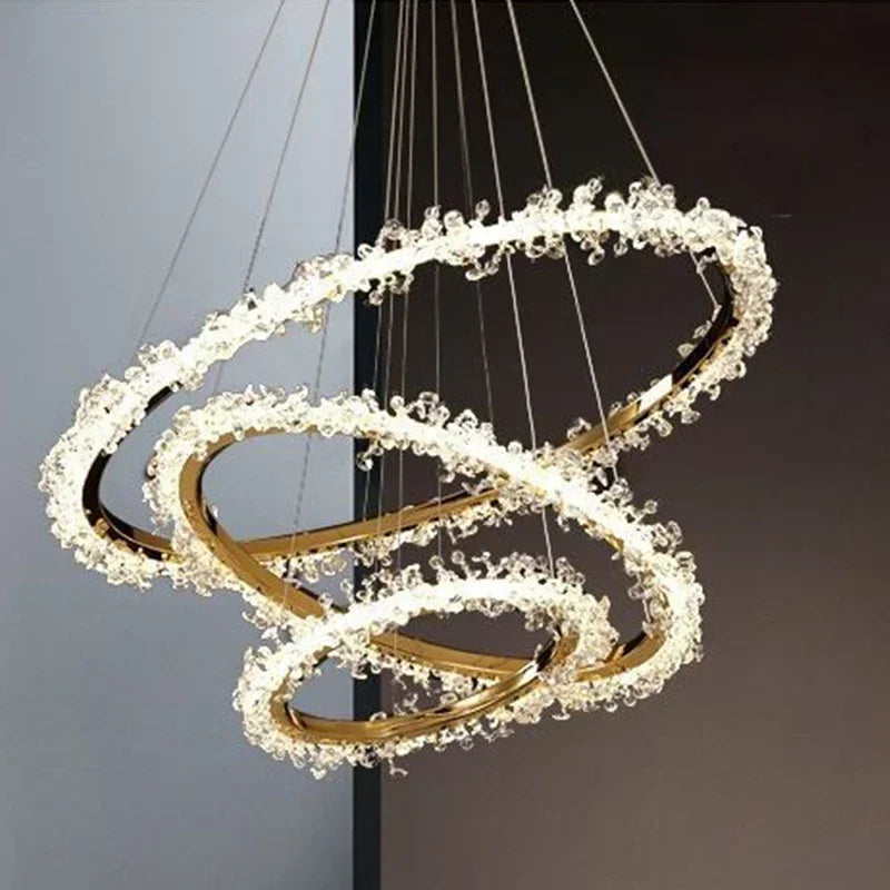 DecorBites™ ثريا كريستال ذهبية مستديرة | ثريا هالو LED فاخرة بنمط نورديك لغرفة المعيشة