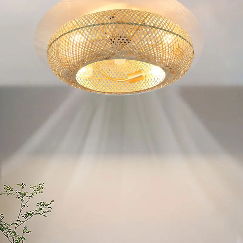 DecorBites™ 50cm Bamboo Ceiling Fan with Lights, Remote Control, Retractable Blades, Silent Operation