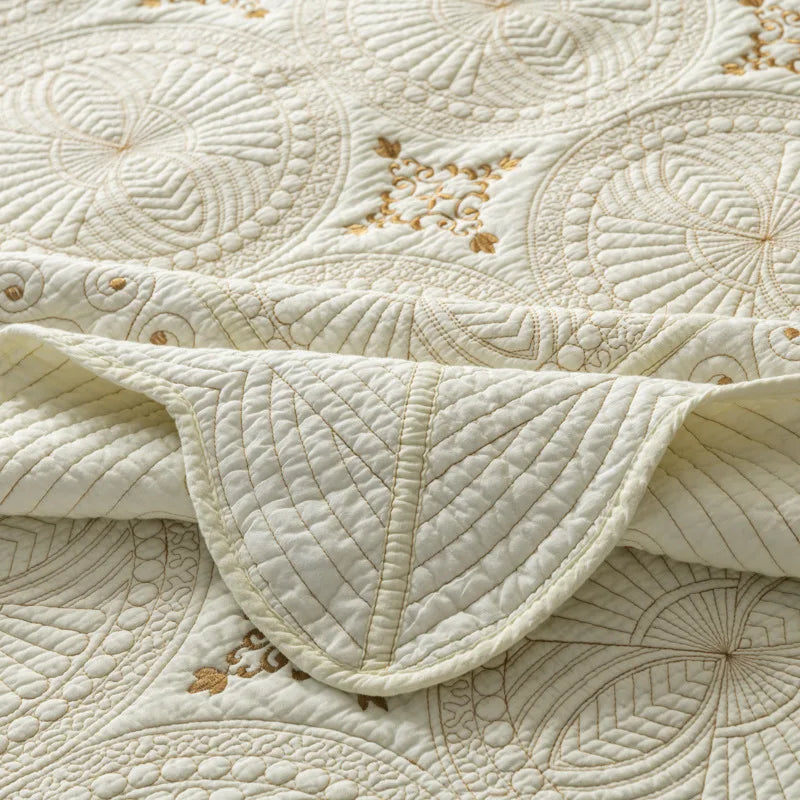 DecorBites™ Gold Embroidery Cotton Bohemia Quilt Set - 3PCS Coverlet & Pillowcase