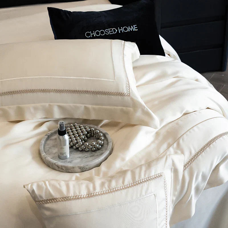 DecorBites™ Light Champagne Luxury Embroidery Bedding Set with 1000TC Egyptian Cotton - 4Pcs