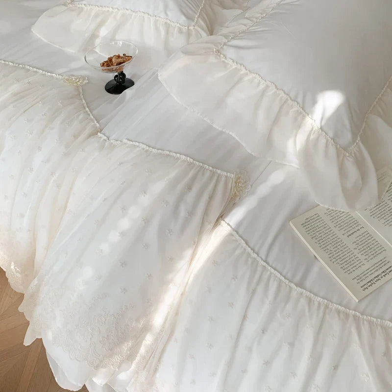 DecorBites™ French Princess Wedding Bedding Set, Cozy Queen King Size Duvet Cover, Bed Sheet