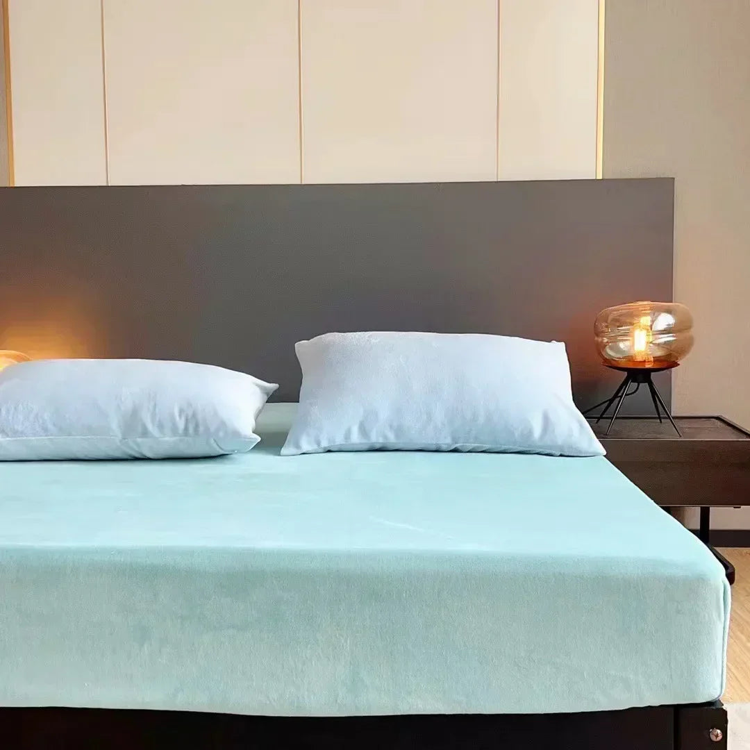 DecorBites™ Cozy Flannel Queen Bed Sheet | Soft Fitted Coral Fleece Mattress Cover | Plush Winter Bedsheet