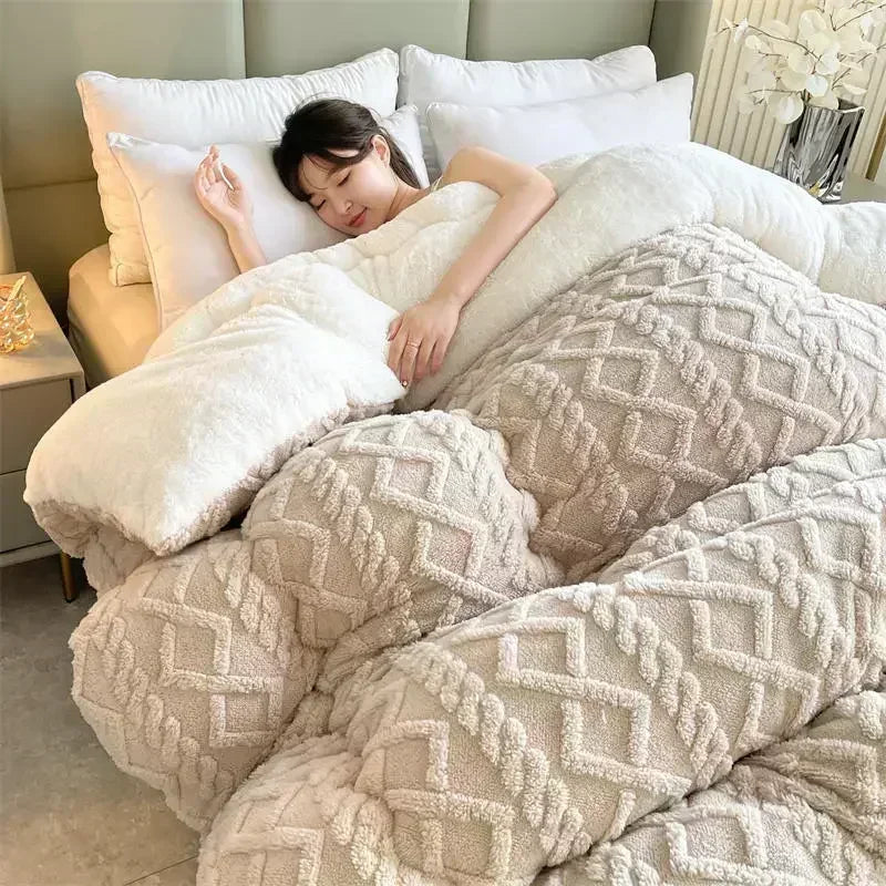 DecorBites™ Cozy Winter Bed Blanket: Luxe Lamb Cashmere Warmth Quilt for Comfort