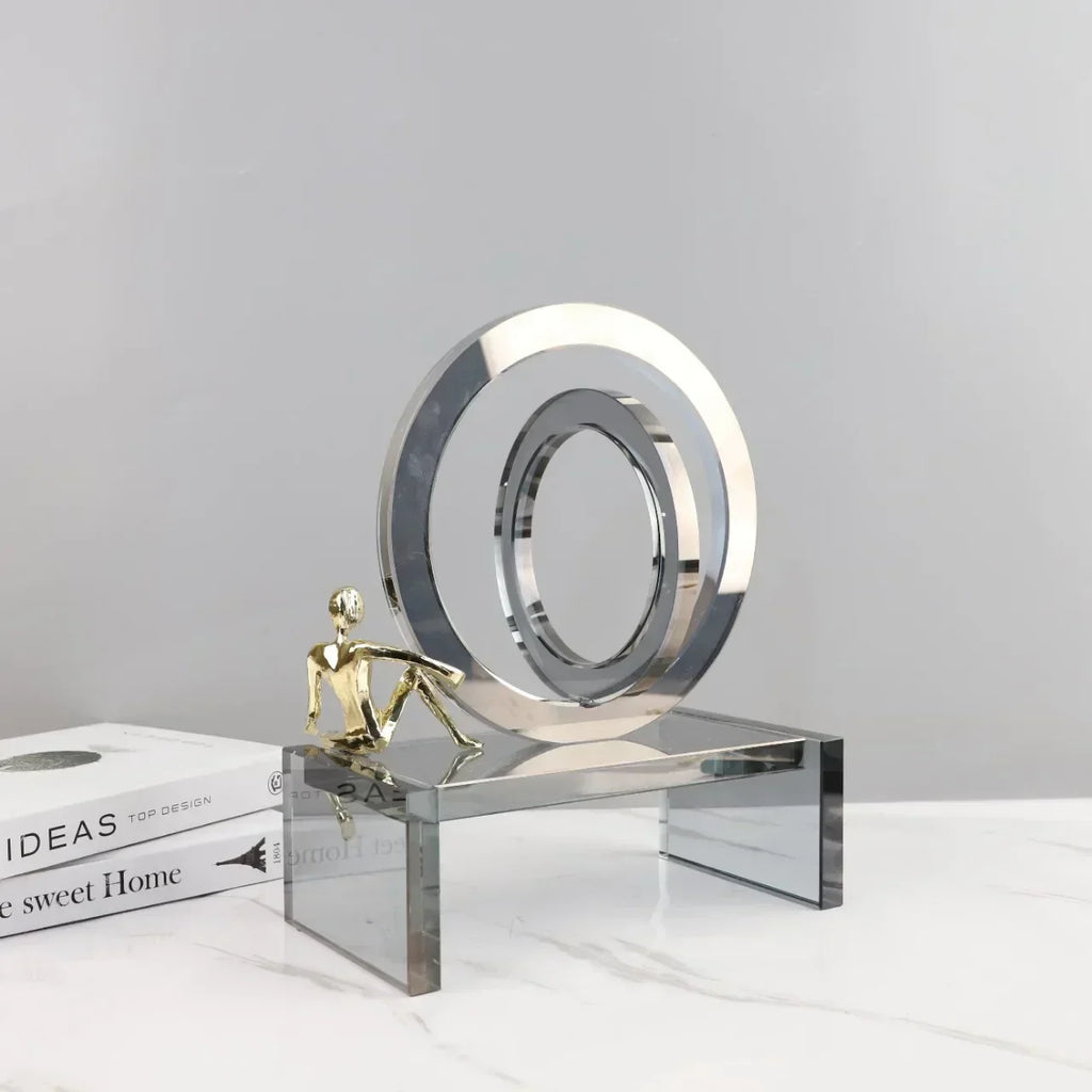 DecorBites™ Geometric Crystal Rings Golden Man Ornament Glass Figurines Home Decor