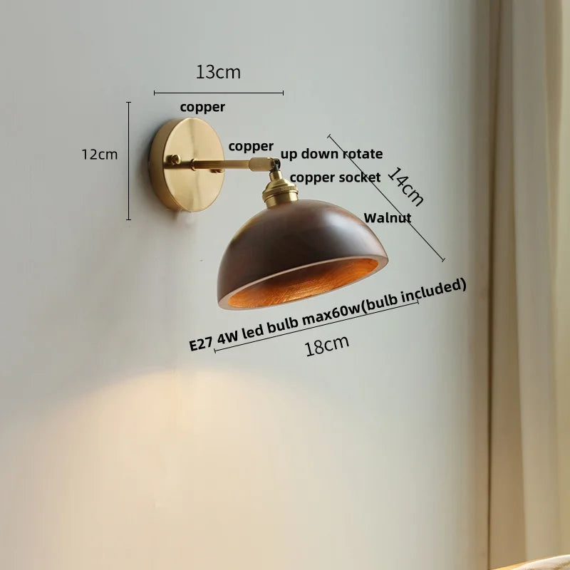 DecorBites™ LED Walnut Wood Wall Sconce Pull Chain Switch Modern Japanese Style Mirror Light