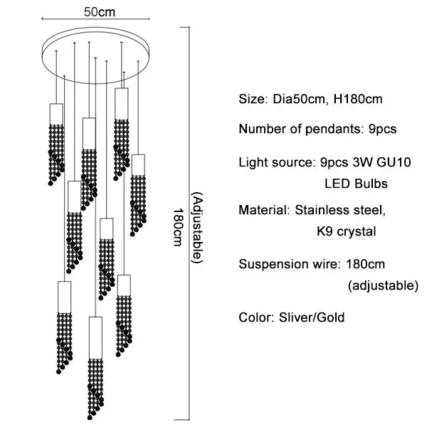 DecorBites™ Crystal LED Chandelier: Modern Luxury Staircase Hanging Fixture for Indoor Spaces
