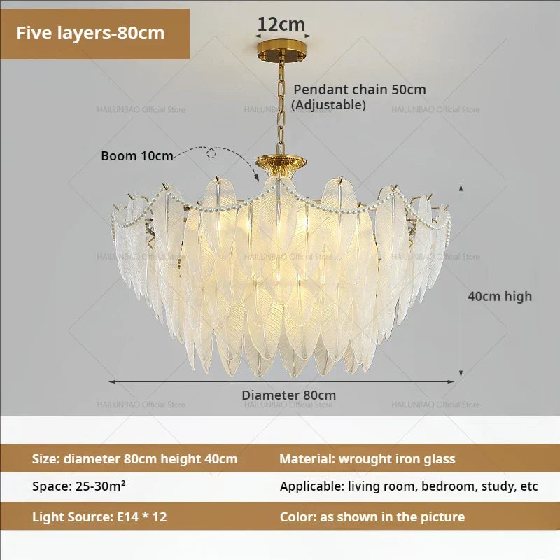 DecorBites™ Cream Wind Feather Pearl Crystal Chandelier for Luxury Living Room and Bedroom