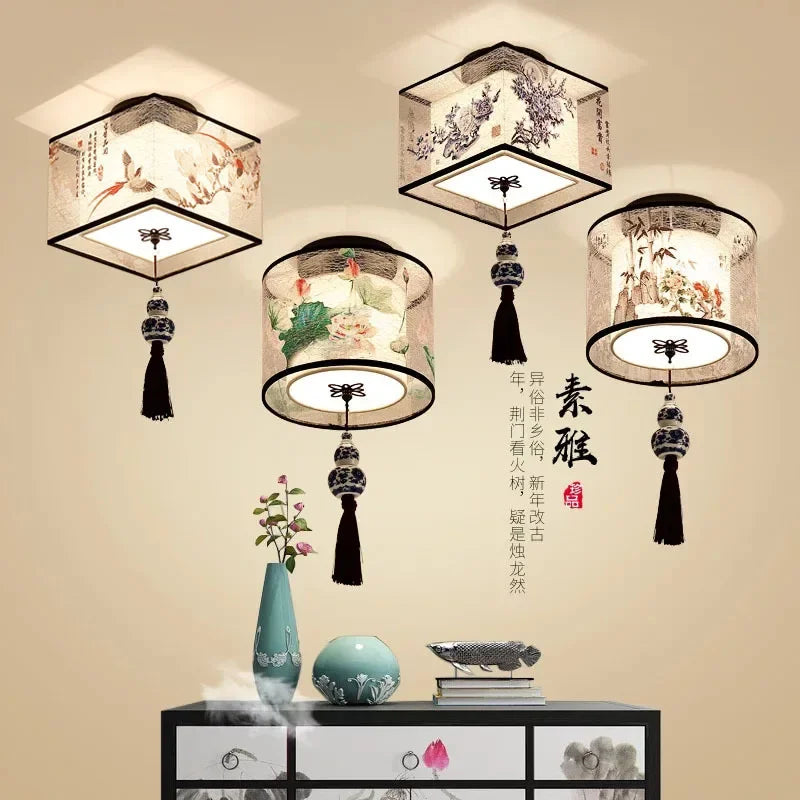 ثريا سقف صينية من DecorBites™ Lotus، مصباح ممر بسيط، إضاءة LED للوحات