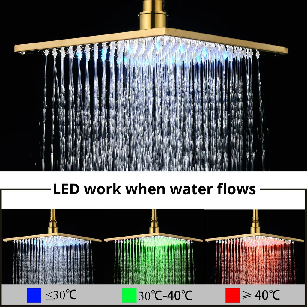 مجموعة دش رقمية ذهبية من ديكور بايتس™ مع رأس دش مطري بثلاث وظائف LED