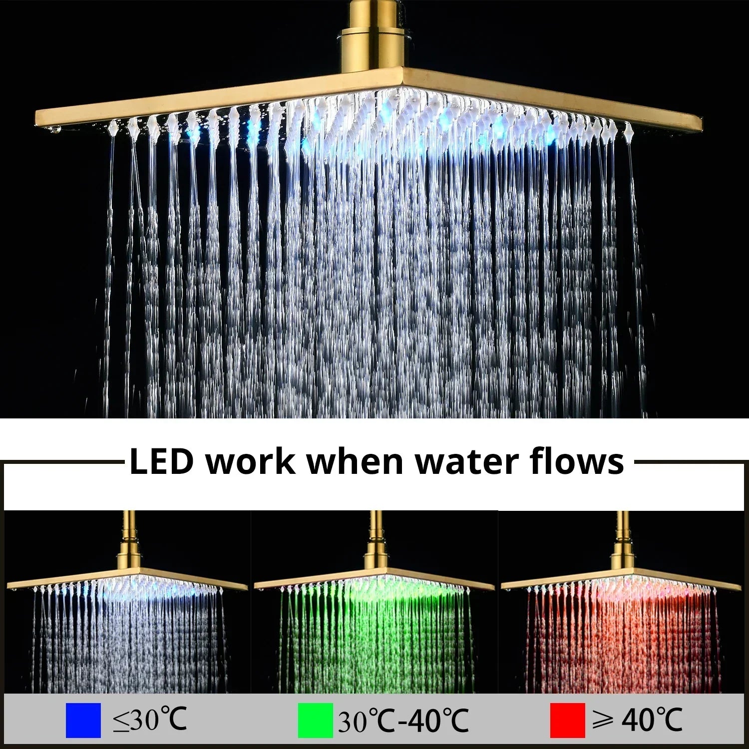 مجموعة دش رقمية ذهبية من ديكور بايتس™ مع رأس دش مطري بثلاث وظائف LED