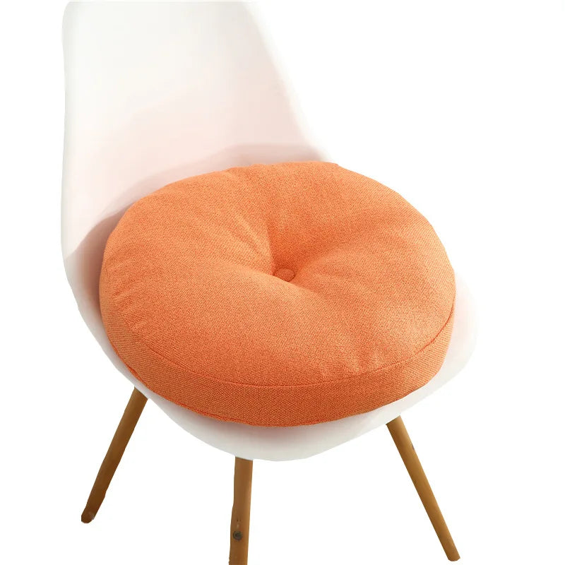 DecorBites™ Grey Linen Round Floor Pillow Seating Cushion with Zippered Cover Pouf