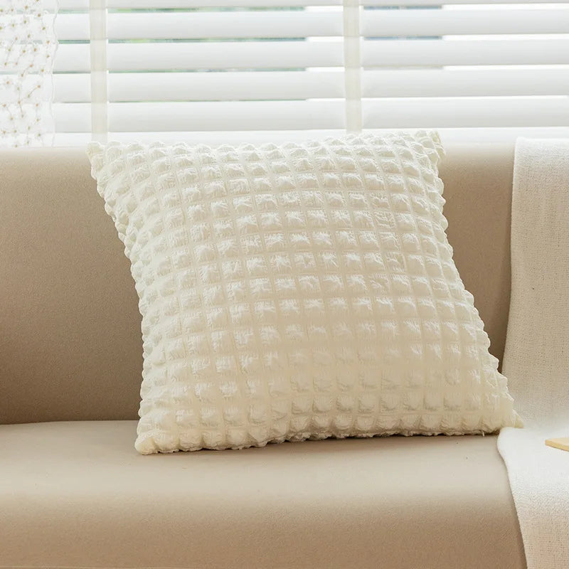 DecorBites™ Cream Style Elastic Puff Plaid Cushion Cover 45*45CM Home Decor
