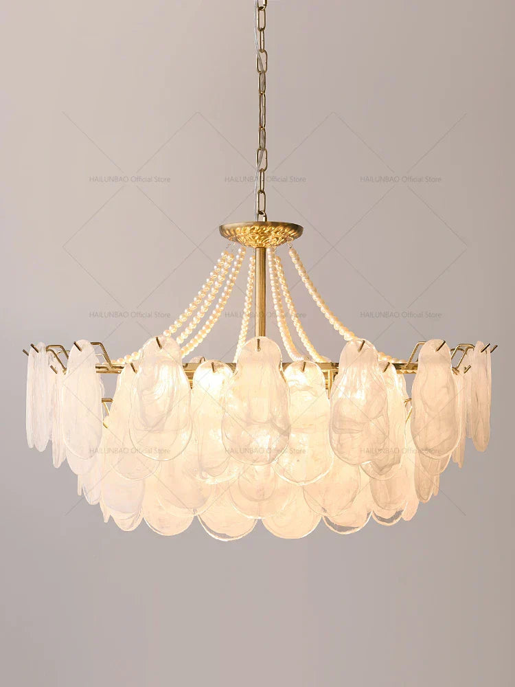 DecorBites™ French Chandelier Garden Light with K9 Crystal | Elegant Pearl Shell Design