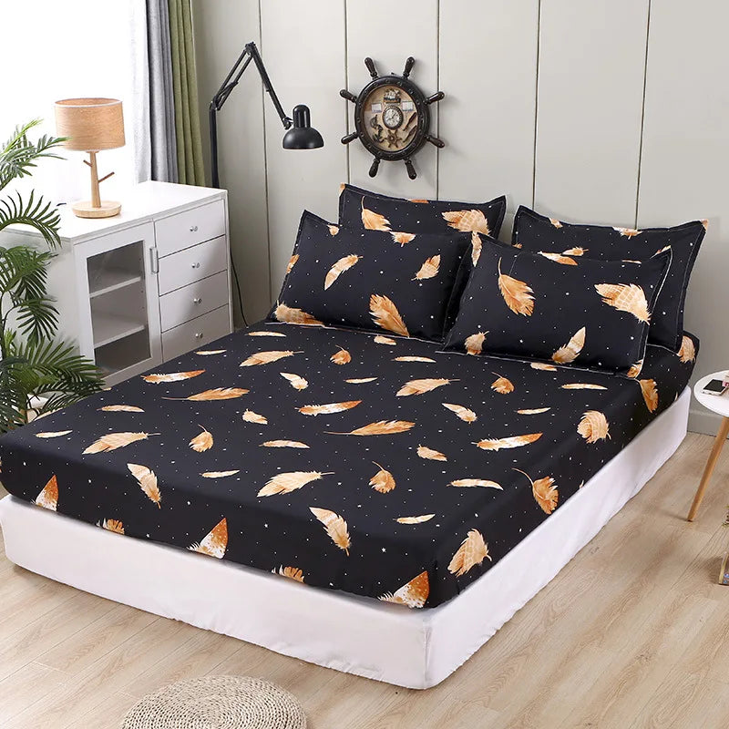 طقم ملاءة جاهزة DecorBites™ Golden Feather: 120/150/180 سم + 2 غطاء وسادة