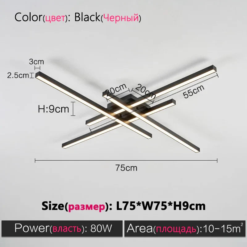 DecorBites™ Black Chandelier LED Ceiling Lamp: Nordic Minimalist Square Living Room & Bedroom Lights