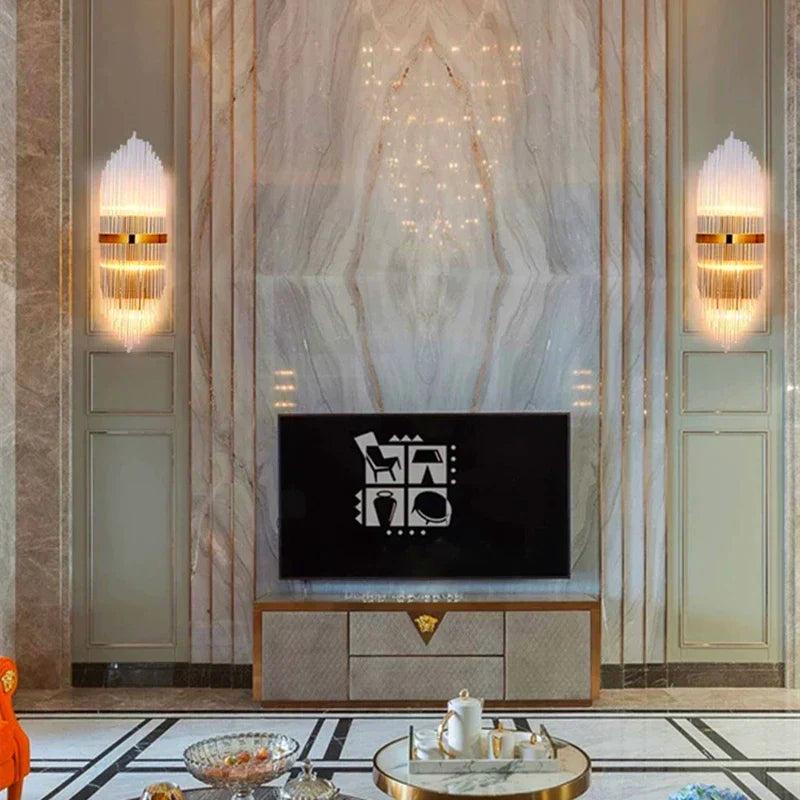 أضواء حائط كريستالية ذهبية من DecorBites™: إضاءة LED جدارية حديثة لغرفة النوم، غرفة المعيشة والحمام