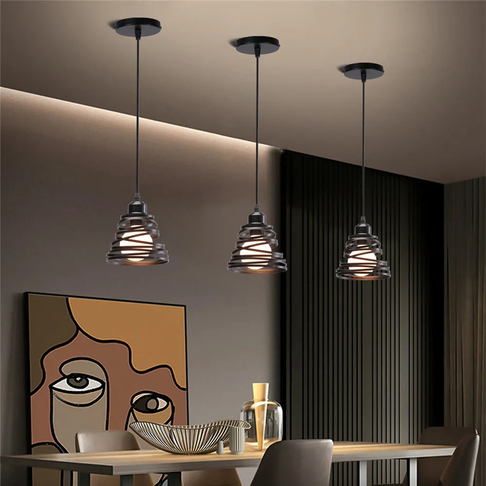مصباح سقف متدلي DecorBites™ Iron Cage Ring Chandelier للمطبخ وغرفة المعيشة