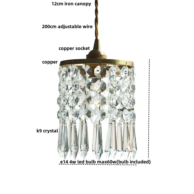 DecorBites™ Crystal Brass LED Pendant Light: Modern Nordic Style, Adjustable Wire, E14 Fixture