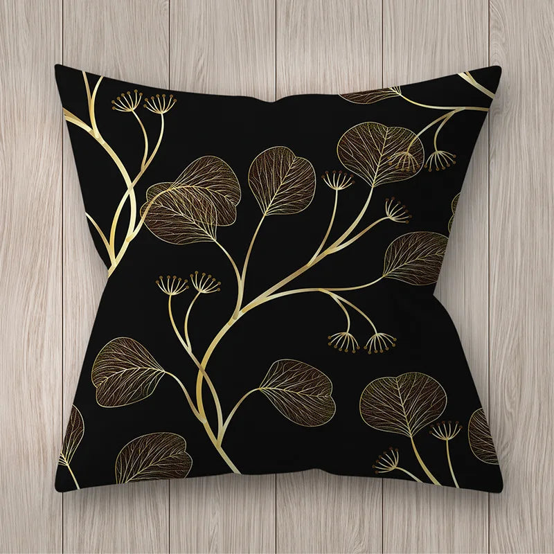 45x45cm Golden Leaves Pillow Cases by DecorBites™ - Nordic Ins Black Sofa Decor