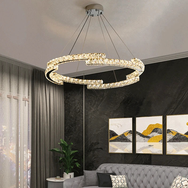Lustre de plafond en cristal DecorBites™, éclairage intérieur LED miroir en acier inoxydable