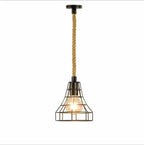 Vintage Hemp Rope Iron Pendant Light in Black
