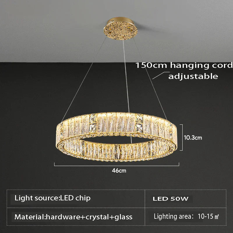 DecorBites™ Crystal Glass Chandelier: Big Round Luxury LED Ceiling Hanging Lamps for Home Decor.