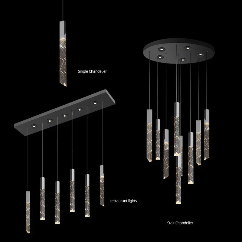DecorBites™ Crystal Column LED Chandelier: Luxury Pendant Lamp for Staircase, Modern Home Decor Lighting